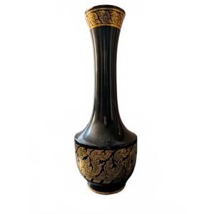 Black and Gold Decorative Vase with Intricate Pattern Set of 2